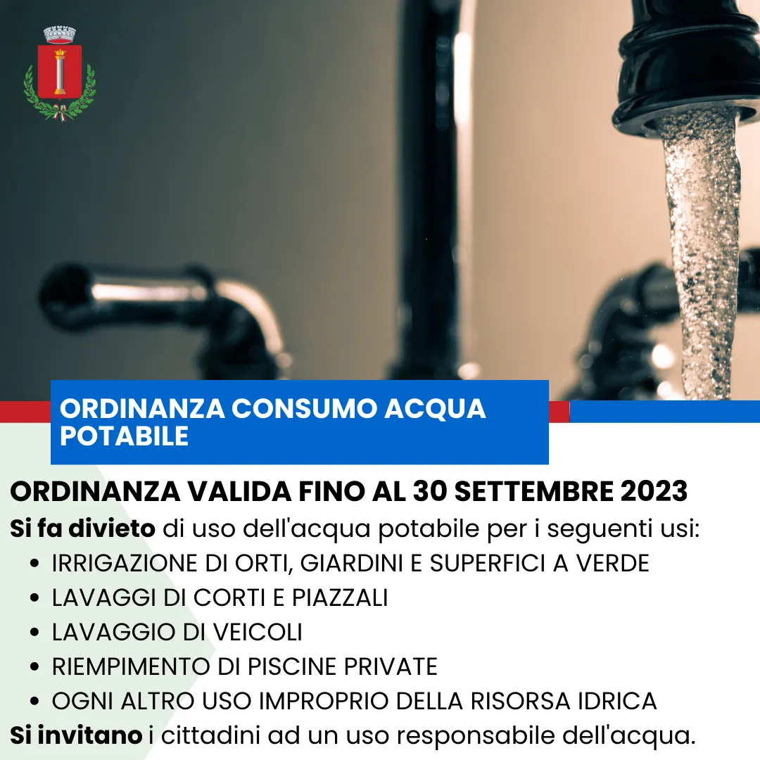 Ordinanza Sindacale N. 3 del 26.06.2023: Regolamentazione uso acqua potabile in estate