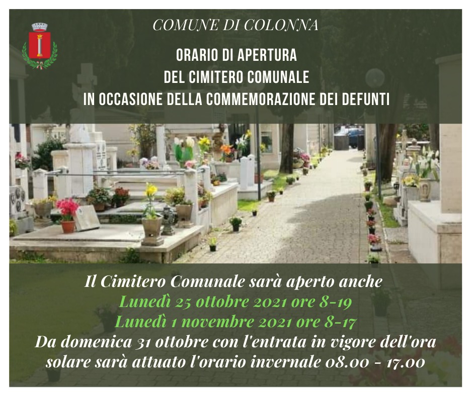 Orario di apertura del Cimitero Comunale in occasione della Commemorazione dei Defunti