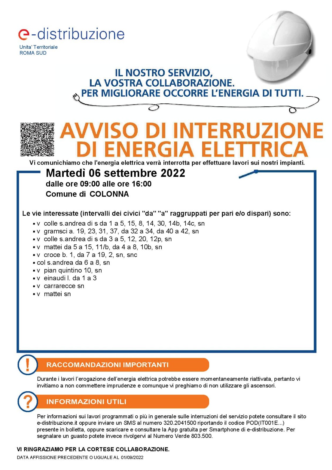 Avviso di interruzione energia elettrica