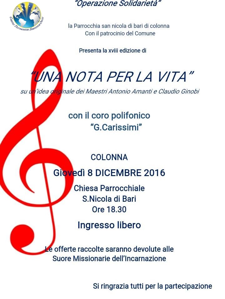 Una nota per la vita, oggi alle 18.30