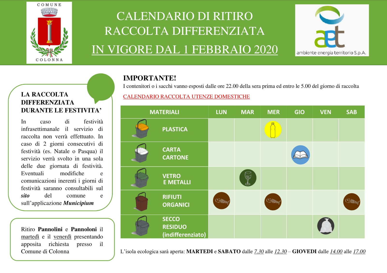 Nuovo calendario di raccolta rifiuti 2020