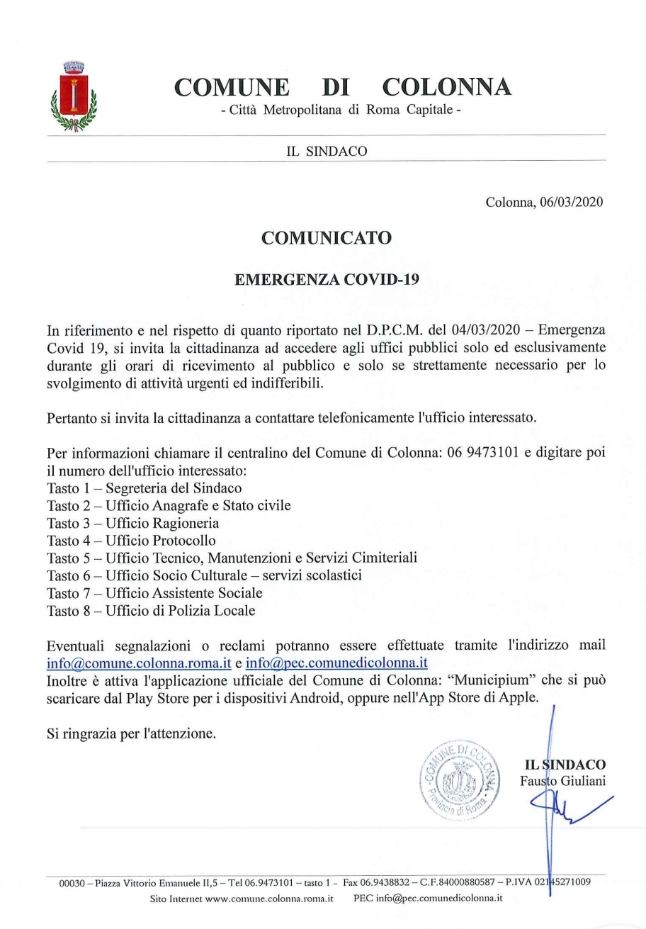 Coronavirus: Indicazioni sull'accesso agli uffici comunali