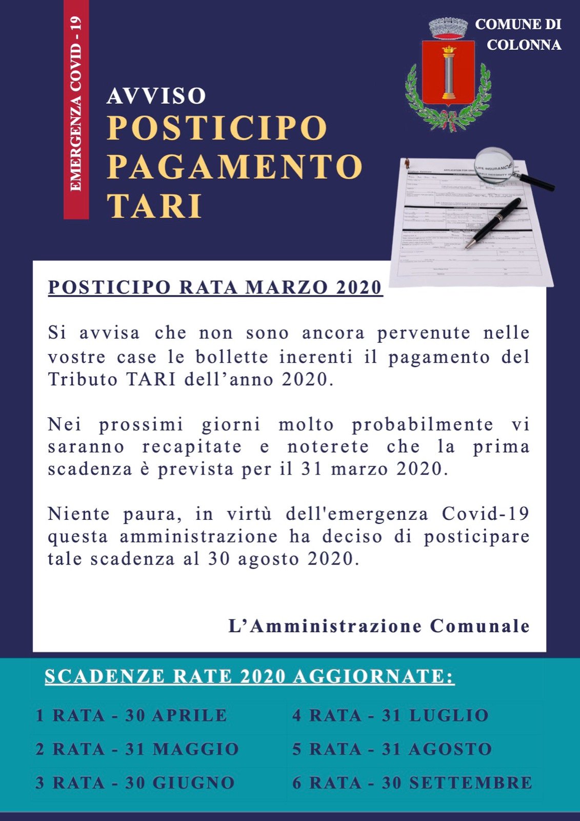 CODIV19: Comunicazione sulla Tari