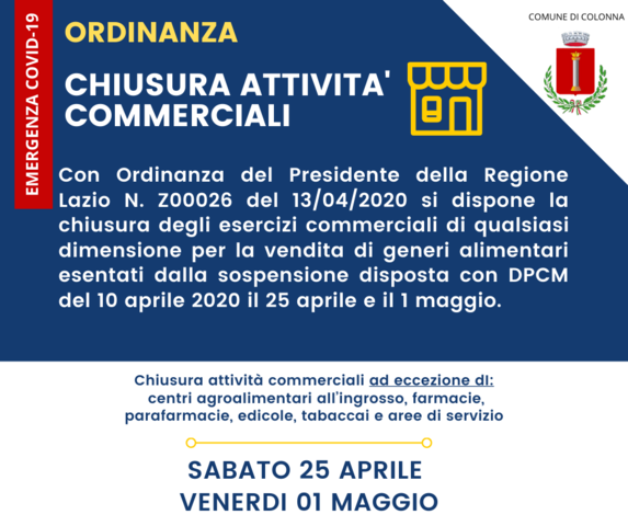 Ordinanza Regione Lazio: Chiusura attività commerciali 
