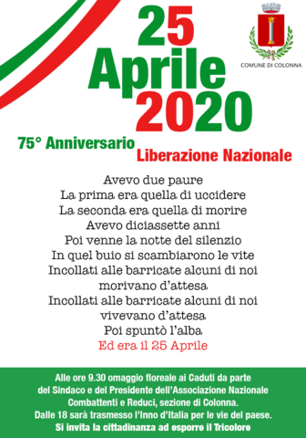 Celebrazioni in occasione del 25 aprile 2020