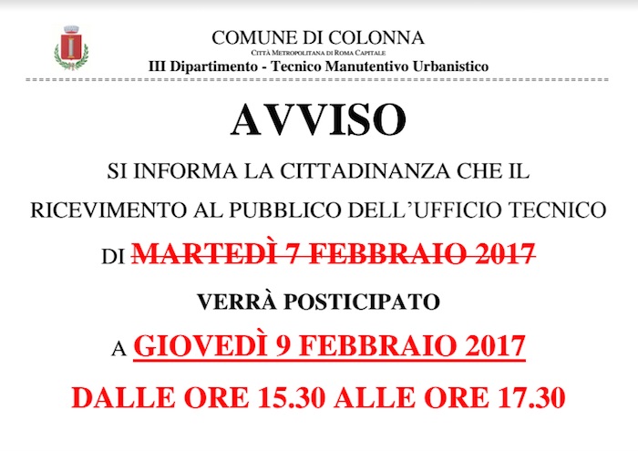 Avviso Ufficio Tecnico