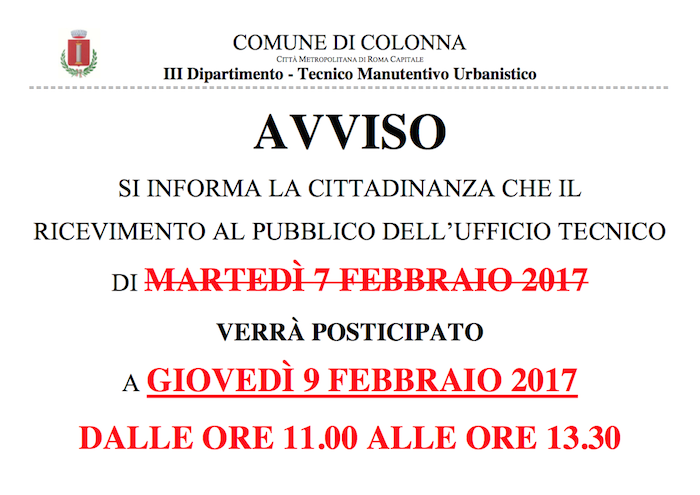 Avviso Ufficio Tecnico