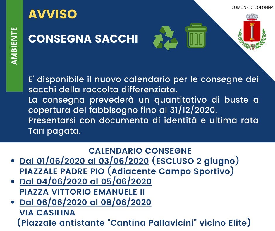 Consegna sacchi raccolta differenziata