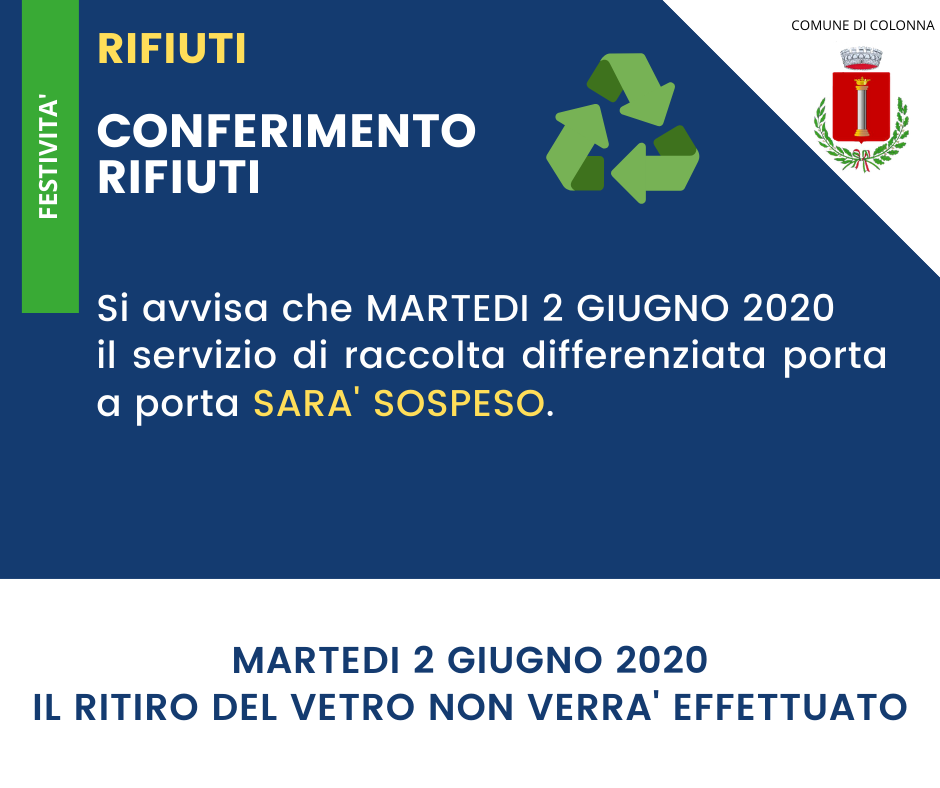 Sospensione raccolta differenziata il 2 giugno 2020