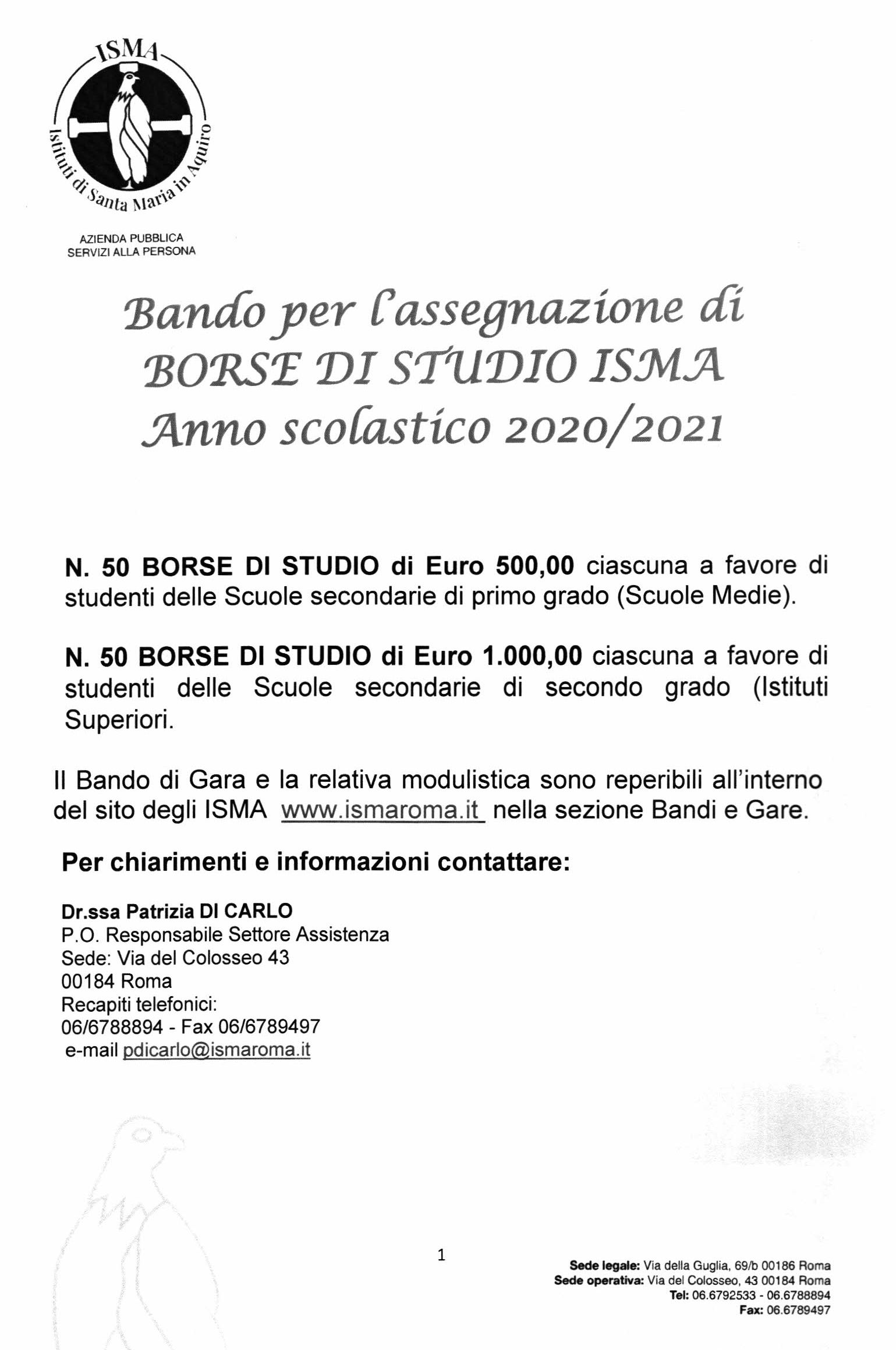 Bando per l'assegnazione di borse di studio ISMA
