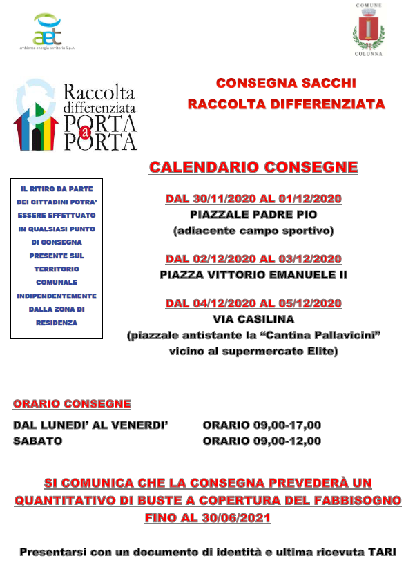Consegna sacchi raccolta differenziata