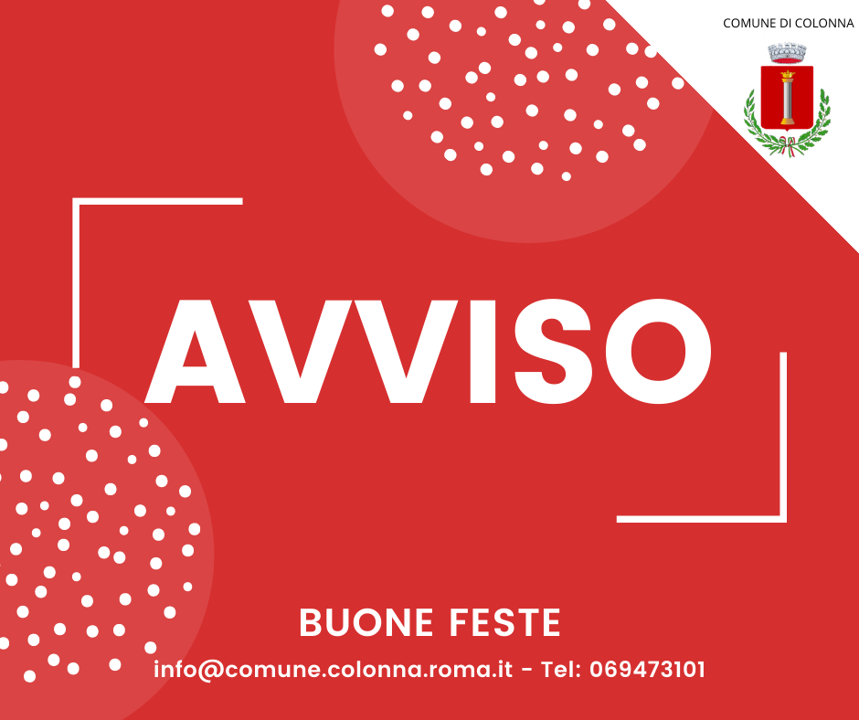 Modifica agli orari apertura al pubblico degli uffici comunali nei giorni  24 e 31 dicembre 2020