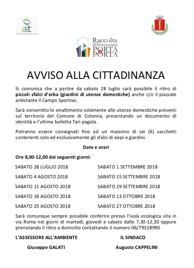 Avviso alla cittadinanza