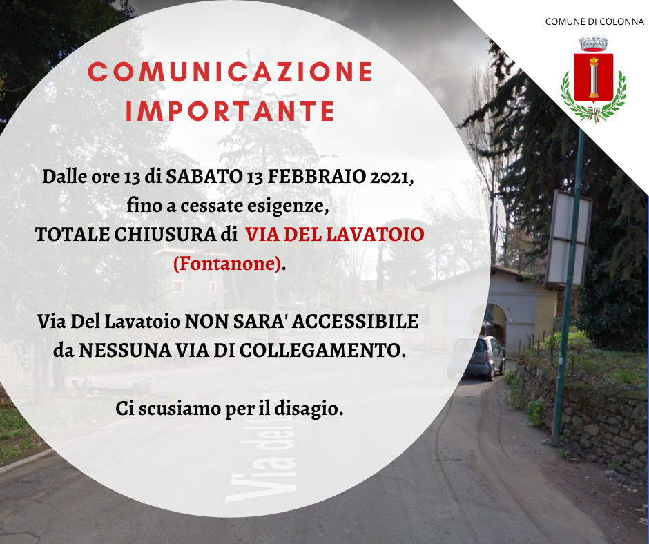 Avviso di chiusura di Via Del Lavatoio