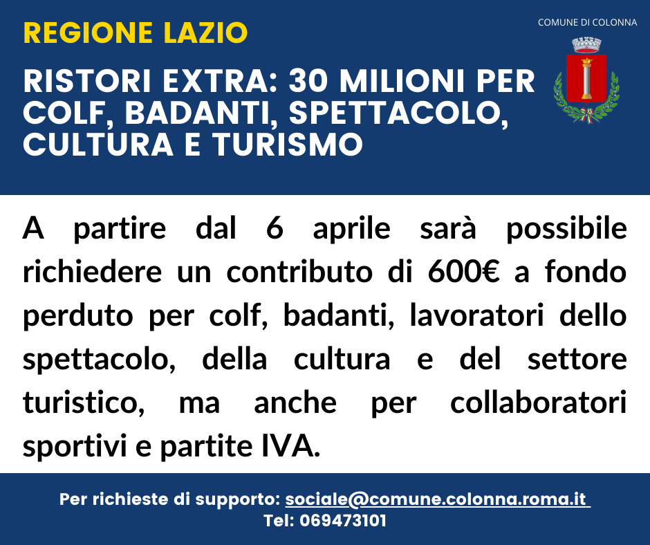 Nuovi ristori covid della Regione Lazio