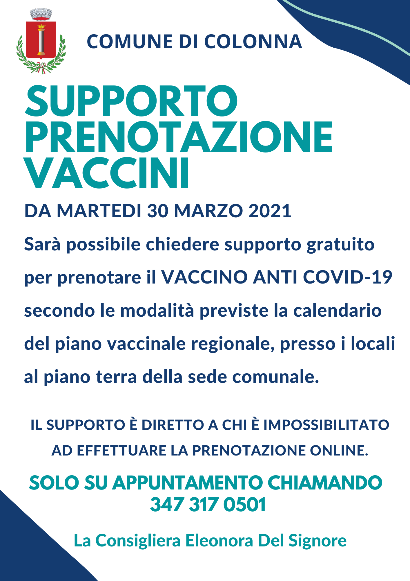 Supporto prenotazione VACCINI ANTI COVID-19