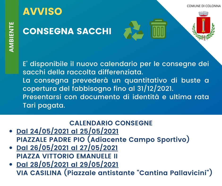 Consegna sacchi raccolta differenziata